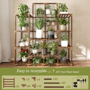 EnHomee Plant Stand Indoor Large Plant Stands Outdoor Wood Tiered Plant Shelf For Multiple Plant, Tall Plant Stand 6 Tiers with 12 Potted Plant Holder Tables Large Plant Rack, 44.9"W x 11.8"D x 62.2"H