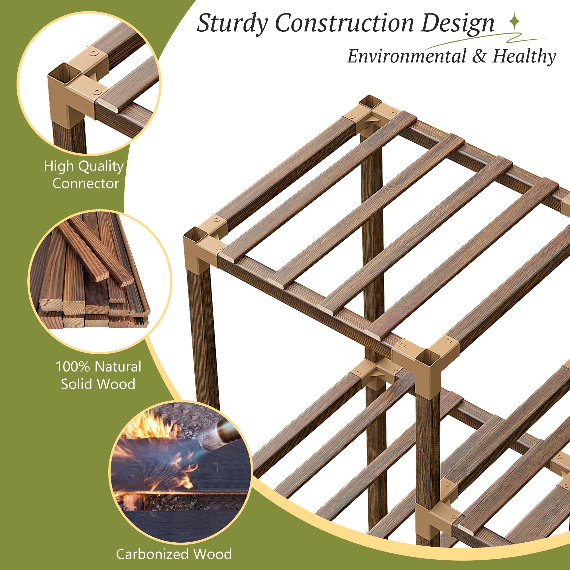 EnHomee Plant Stand Indoor Large Plant Stands Outdoor Wood Tiered Plant Shelf For Multiple Plant, Tall Plant Stand 6 Tiers with 12 Potted Plant Holder Tables Large Plant Rack, 44.9"W x 11.8"D x 62.2"H