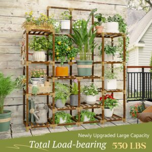 EnHomee Plant Stand Indoor Large Plant Stands Outdoor Wood Tiered Plant Shelf For Multiple Plant, Tall Plant Stand 6 Tiers with 12 Potted Plant Holder Tables Large Plant Rack, 44.9"W x 11.8"D x 62.2"H