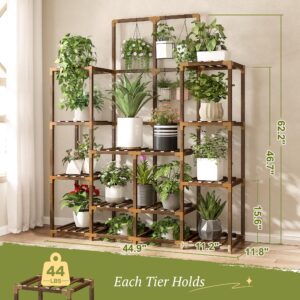 EnHomee Plant Stand Indoor Large Plant Stands Outdoor Wood Tiered Plant Shelf For Multiple Plant, Tall Plant Stand 6 Tiers with 12 Potted Plant Holder Tables Large Plant Rack, 44.9"W x 11.8"D x 62.2"H