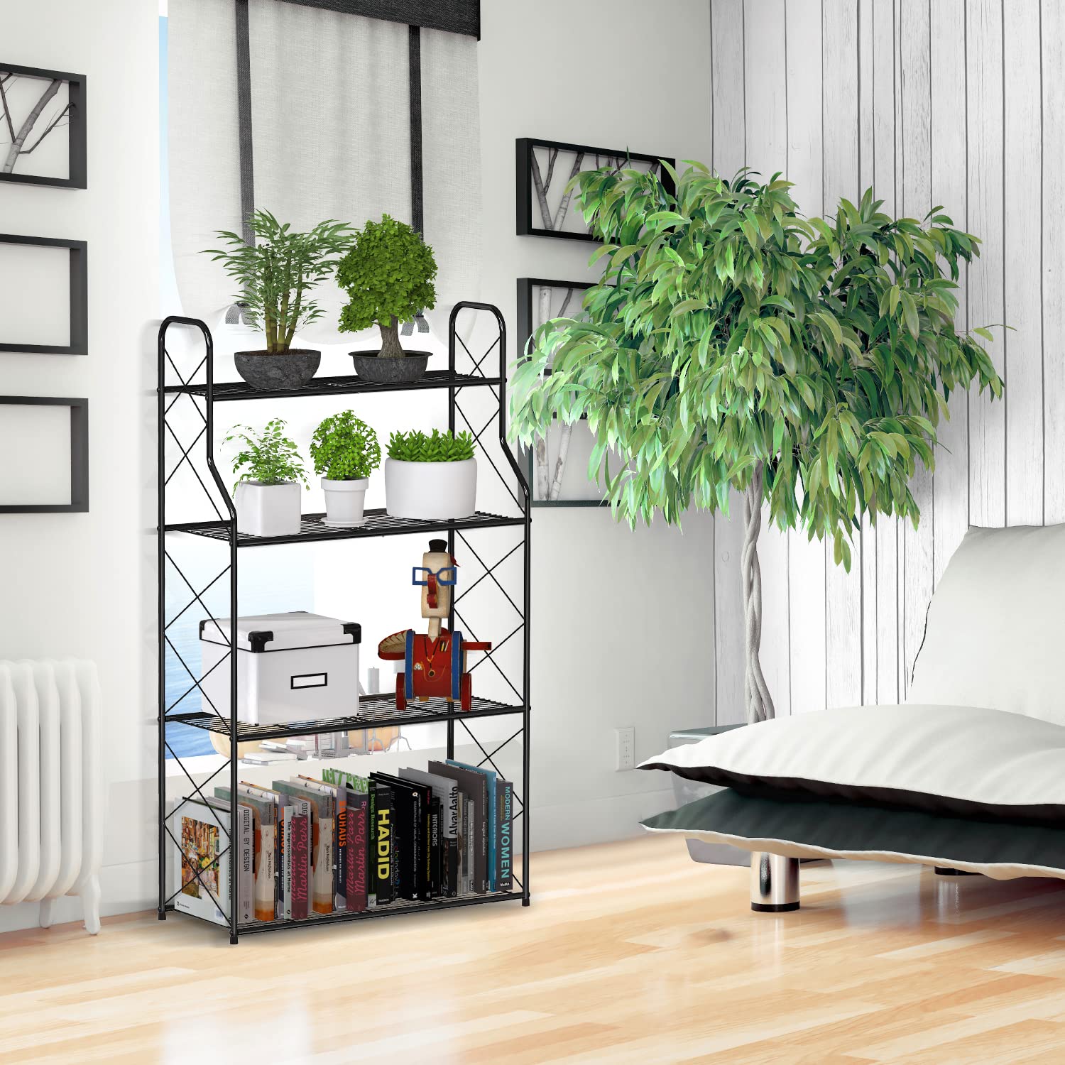 Kufutee 4 Tier Plant Stand Rack Indoor Outdoor Multiple Holder Shelf,Black