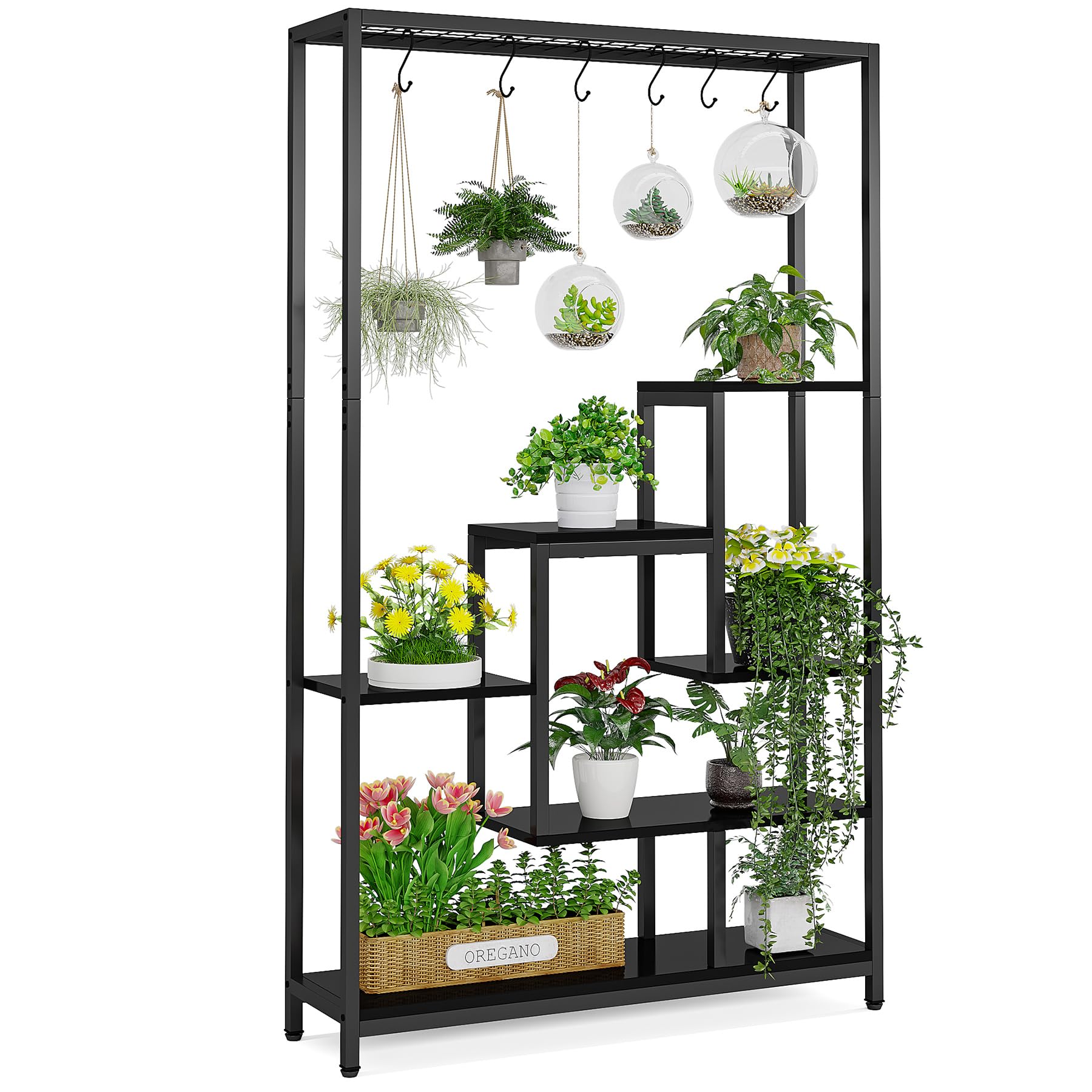 LITTLE TREE 5-Tier Tall Indoor Plant Stand, 70.9” Large Metal Plant Shelf Flower Bonsai Pots Display Rack for Garden, Balcony, Living Room,Black