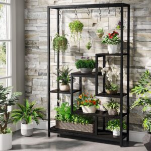 LITTLE TREE 5-Tier Tall Indoor Plant Stand, 70.9” Large Metal Plant Shelf Flower Bonsai Pots Display Rack for Garden, Balcony, Living Room,Black