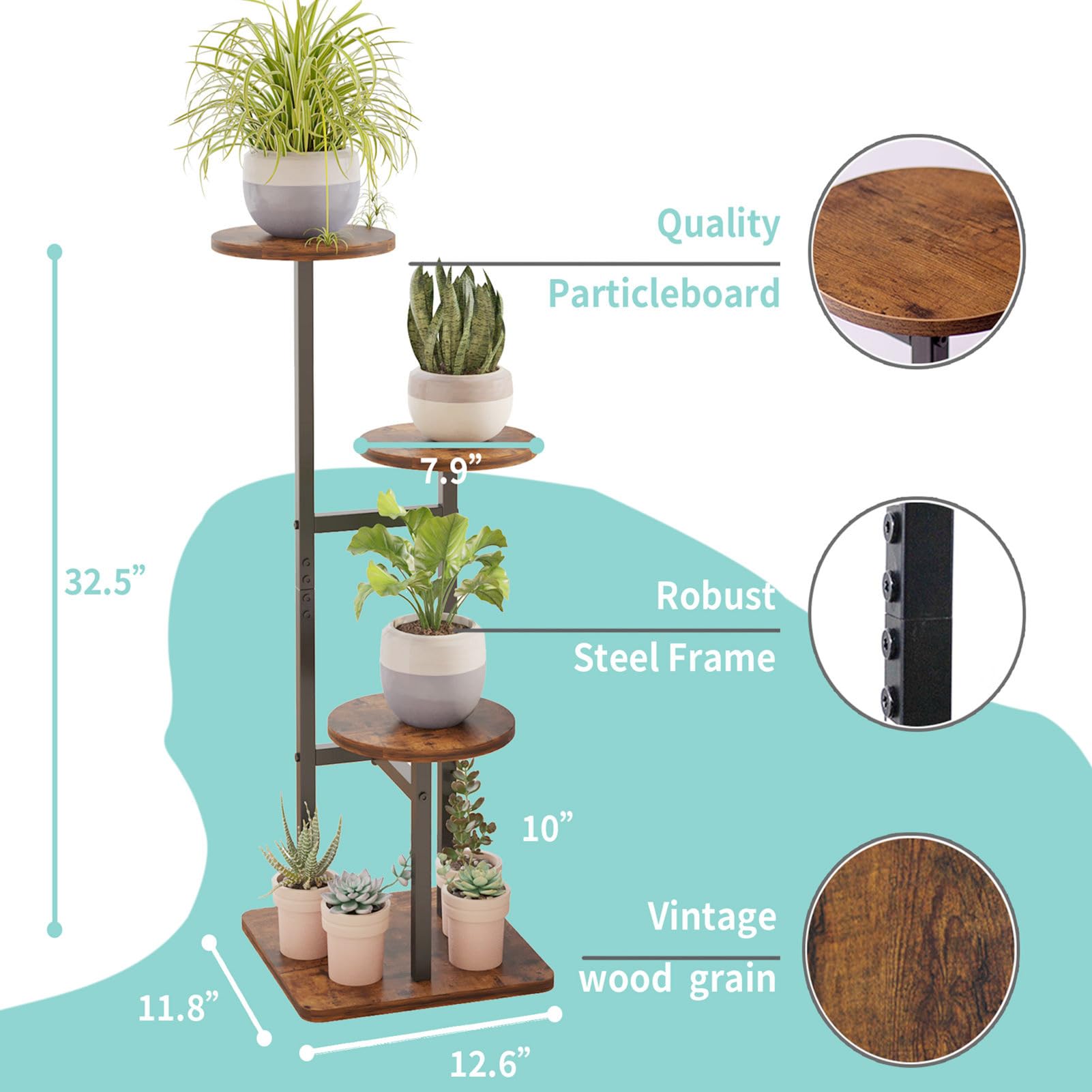 VonDream 5 Tier Plant Stand Indoor, Tiered Plant Stands for Indoor Plants Multiple, Corner Flower Stand for Living Room, Multi-Layer Vintage Design Plant Shelf