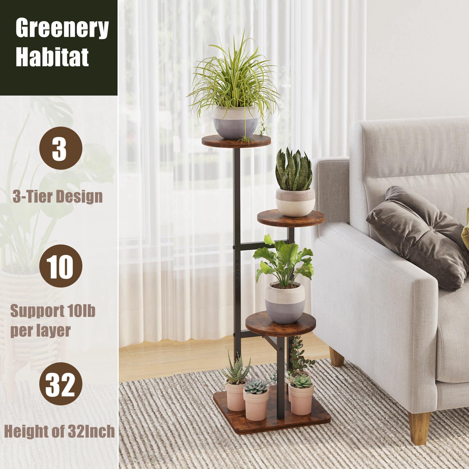 VonDream 5 Tier Plant Stand Indoor, Tiered Plant Stands for Indoor Plants Multiple, Corner Flower Stand for Living Room, Multi-Layer Vintage Design Plant Shelf