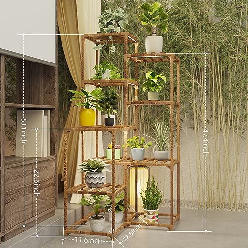 Solatmos Wood Plant Stand With Grow Lights Indoor Plants Outdoor Corner Plant Shelf Flower Stands for Living Room Balcony Garden (9 Pots)