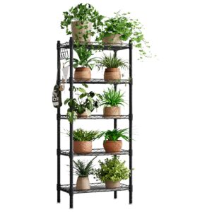 ingiordar plant stand indoor outdoor 5 tier adjustable corner tiered plant shelf organizer metal flower pot for display multiple plants storage garden balcony living room, black