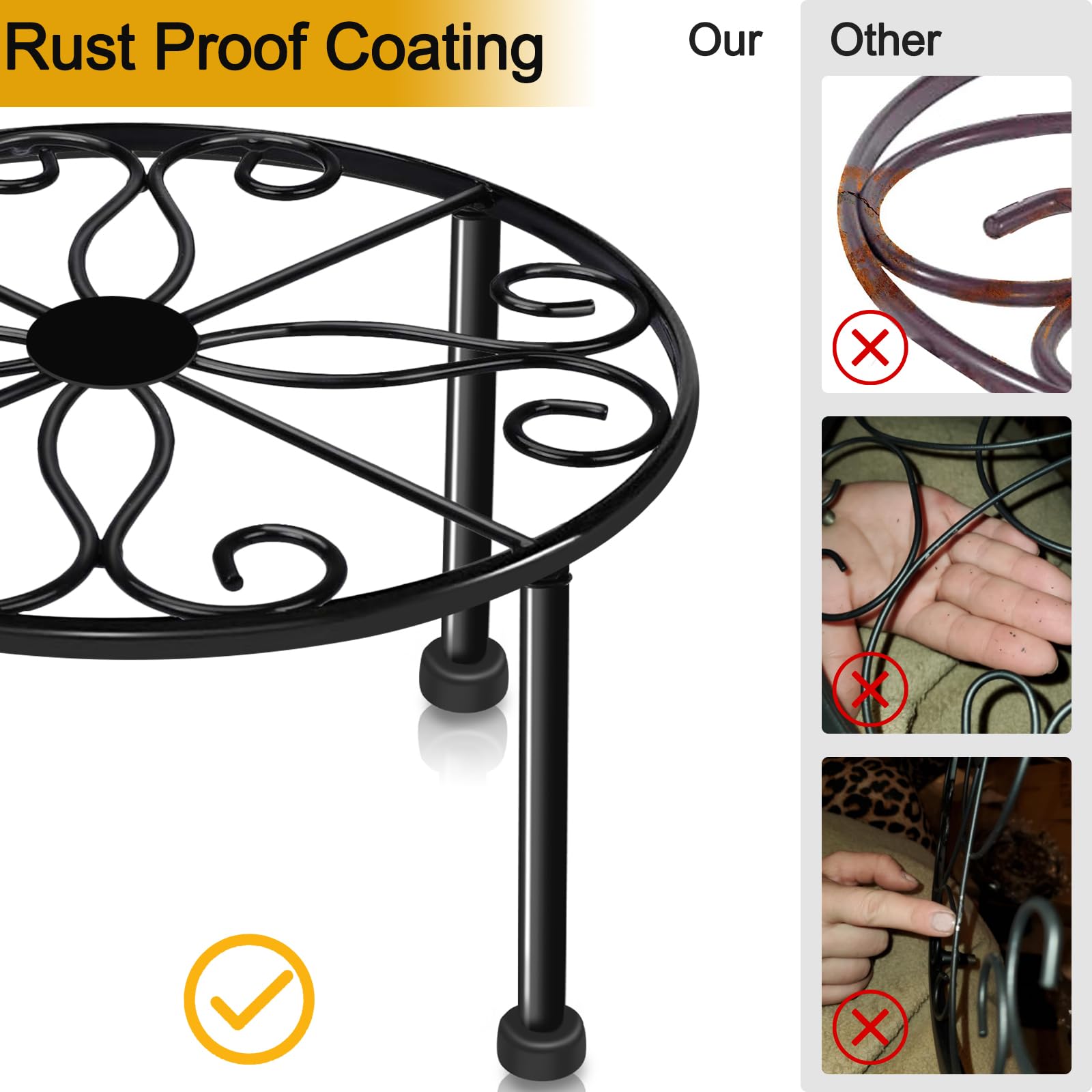 Metal Black Plant Stands，Anti-Rust Iron Plant Pot Shelf，Heavy Duty Round Supports Display Rack，Rustproof Potted Plant Holder，Corner Gardening Pumpkin Stand for Indoors or Outdoors (3 Pack Matte Black)