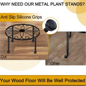 Metal Black Plant Stands，Anti-Rust Iron Plant Pot Shelf，Heavy Duty Round Supports Display Rack，Rustproof Potted Plant Holder，Corner Gardening Pumpkin Stand for Indoors or Outdoors (3 Pack Matte Black)