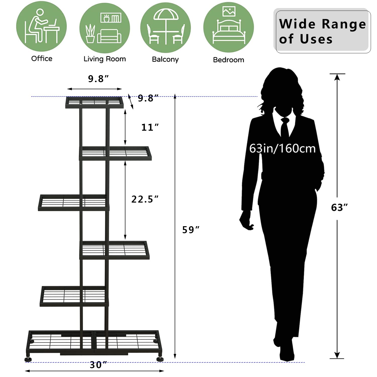 Metal Plant Stand, 6 Tier 12 Potted, Upgrade Multiple Plant Rack Shelf Organizer, ​Indoor Planter Display Shelving Unit for Patio Garden Corner Balcony Living Room