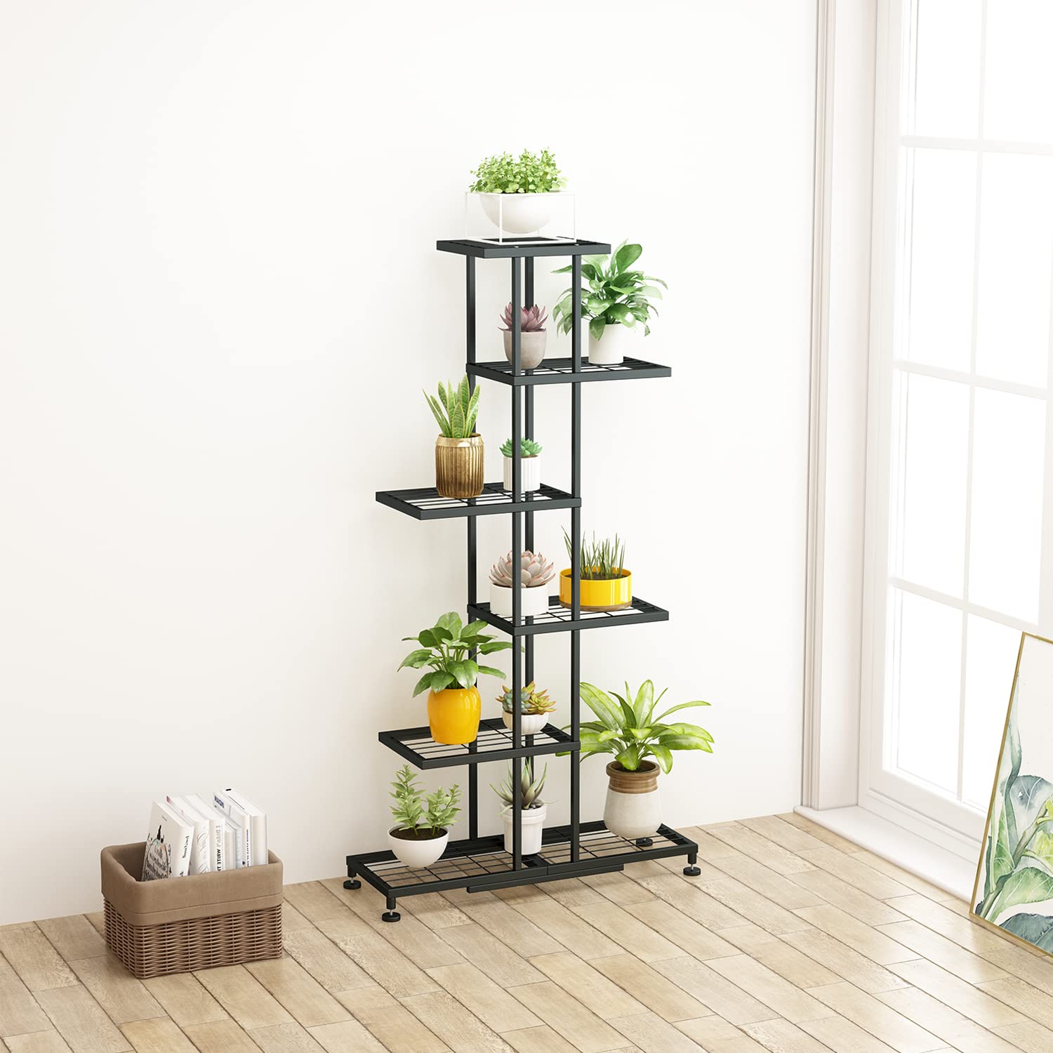 Metal Plant Stand, 6 Tier 12 Potted, Upgrade Multiple Plant Rack Shelf Organizer, ​Indoor Planter Display Shelving Unit for Patio Garden Corner Balcony Living Room