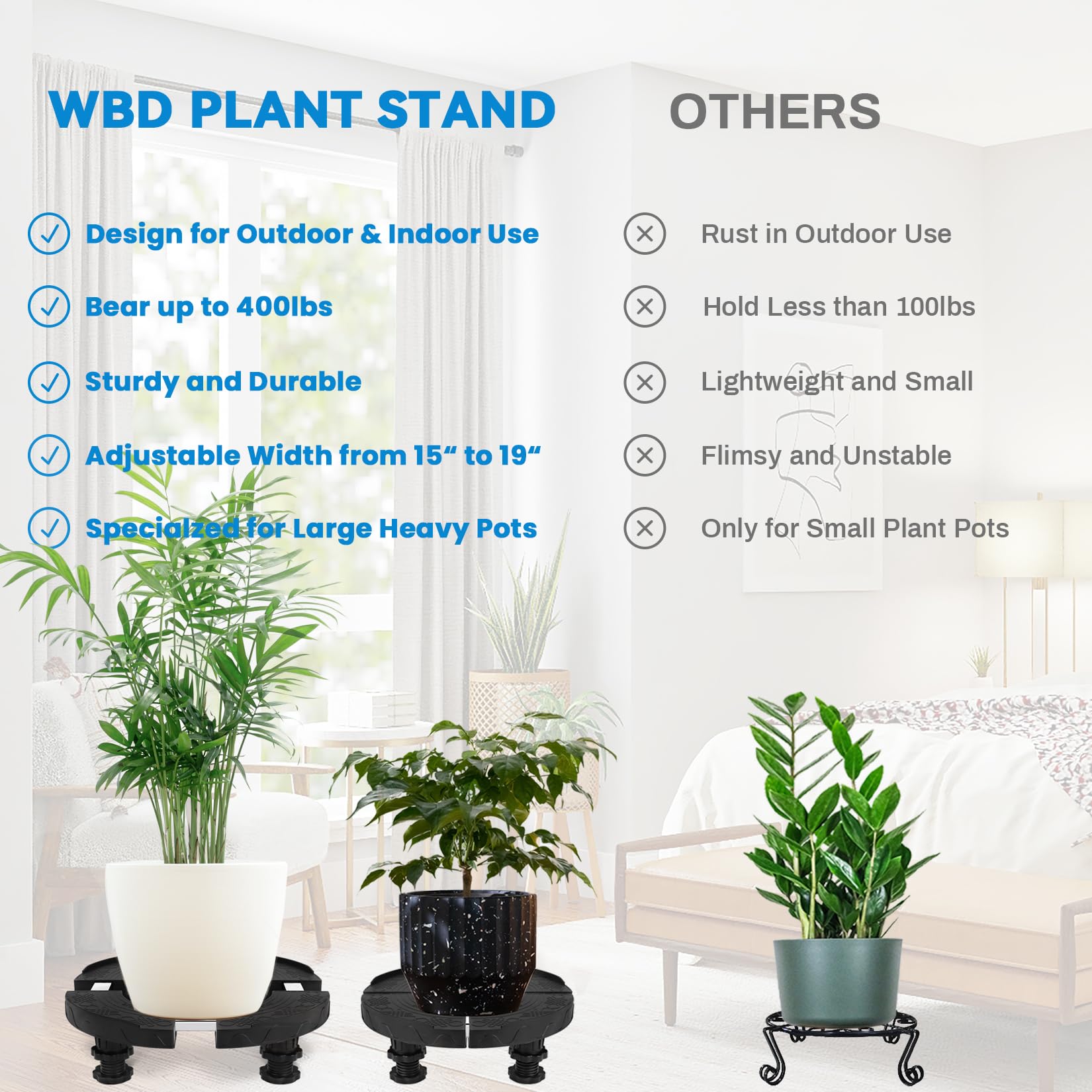 WBD WEIBIDA Heavy Duty Plant Stand Outdoor Adjustable PLant Stand for Multiple Plant Anti-Rust Large Flower Plant Pot Stands Plant Holder for Your Garden, Patio, Porch, Balcony