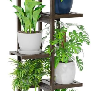 H HOMEXIN Bamboo Plant Stand Indoor & Outdoor, 6 Tier 7 Potted Tall Plant Shelf for Multiple Flower Planter Pot Holder Display Rack for Corner Patio Garden Balcony Living Room Bedroom Apartment