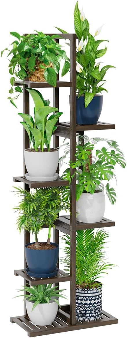 H HOMEXIN Bamboo Plant Stand Indoor & Outdoor, 6 Tier 7 Potted Tall Plant Shelf for Multiple Flower Planter Pot Holder Display Rack for Corner Patio Garden Balcony Living Room Bedroom Apartment