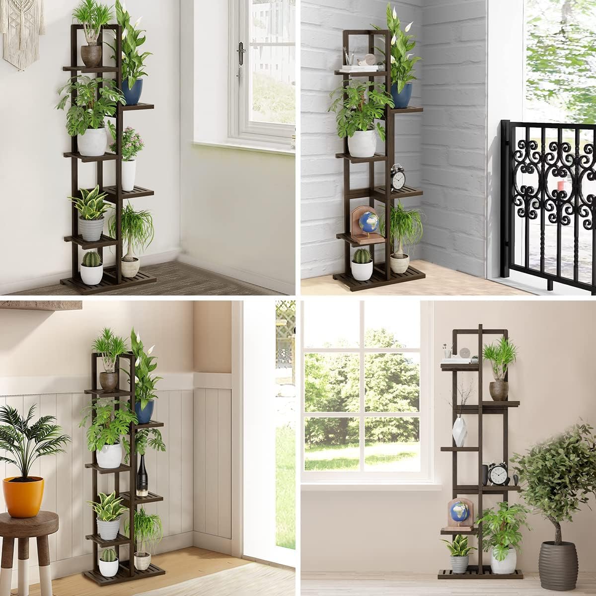 H HOMEXIN Bamboo Plant Stand Indoor & Outdoor, 6 Tier 7 Potted Tall Plant Shelf for Multiple Flower Planter Pot Holder Display Rack for Corner Patio Garden Balcony Living Room Bedroom Apartment