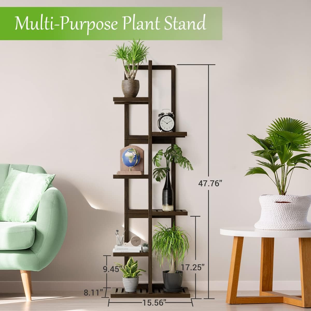 H HOMEXIN Bamboo Plant Stand Indoor & Outdoor, 6 Tier 7 Potted Tall Plant Shelf for Multiple Flower Planter Pot Holder Display Rack for Corner Patio Garden Balcony Living Room Bedroom Apartment