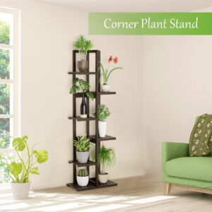 H HOMEXIN Bamboo Plant Stand Indoor & Outdoor, 6 Tier 7 Potted Tall Plant Shelf for Multiple Flower Planter Pot Holder Display Rack for Corner Patio Garden Balcony Living Room Bedroom Apartment