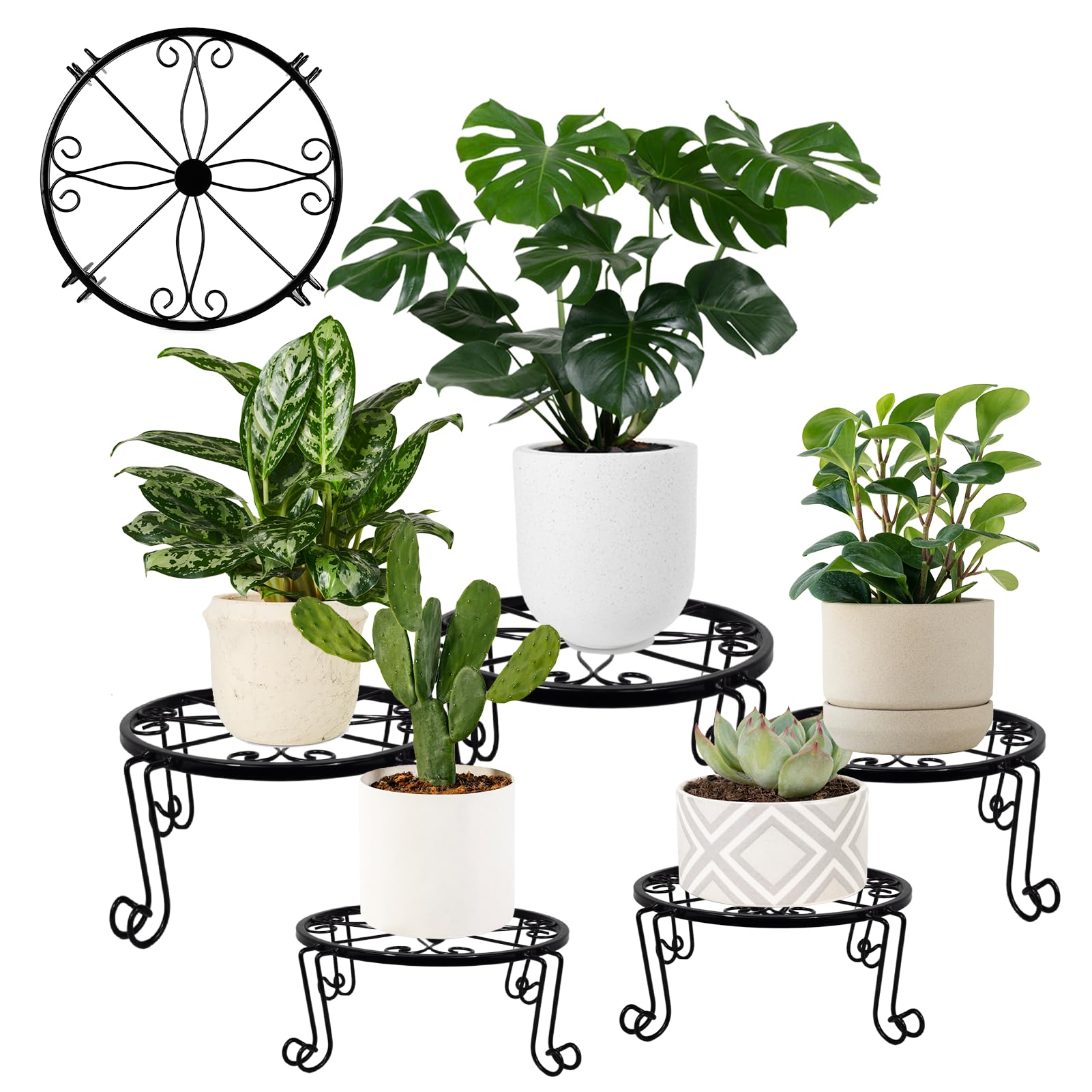 PAITIN 5 Pack Metal Plant Stands,Heavy Duty Flower Pot Stands for Outdoor Indoor Plants,Iron Flower Rack For Garden And Home (Black)