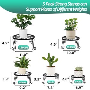 PAITIN 5 Pack Metal Plant Stands,Heavy Duty Flower Pot Stands for Outdoor Indoor Plants,Iron Flower Rack For Garden And Home (Black)