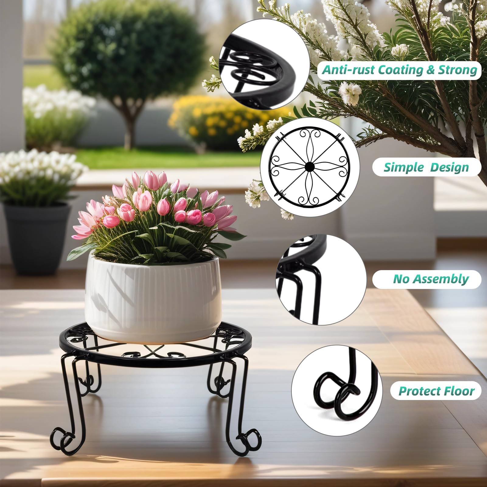 PAITIN 5 Pack Metal Plant Stands,Heavy Duty Flower Pot Stands for Outdoor Indoor Plants,Iron Flower Rack For Garden And Home (Black)