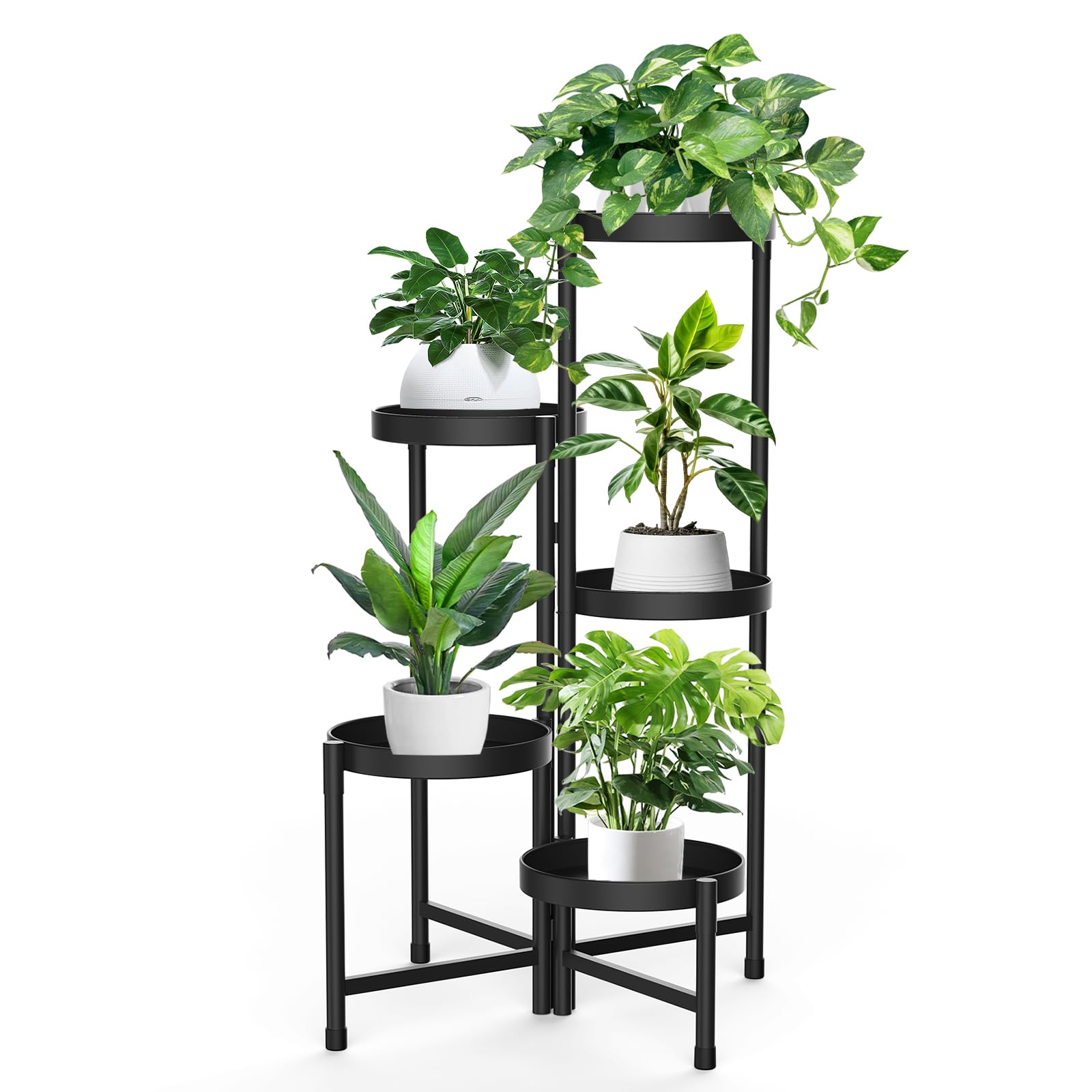 KMOTASUO 5 Tier Metal Plant Stand Indoor Outdoor, Foldable Corner Tall Plant Stands for Plants Multiple, Tiered Plant Shelf Flower Pot Holder Display Rack for Patio Garden Balcony Living Room