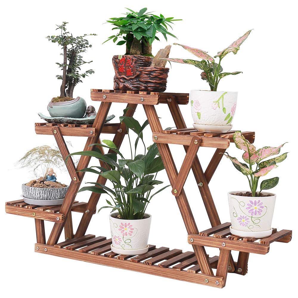 COOGOU Wood Plant Stand Indoor, 6 Tiered Plant Shelf for Multiple Plants RackTriangle , A Shape Corner Flower Pot Holder for Windowsill Patio Balcony Garden Living Room (Retro,Wooden)