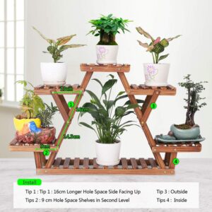 COOGOU Wood Plant Stand Indoor, 6 Tiered Plant Shelf for Multiple Plants RackTriangle , A Shape Corner Flower Pot Holder for Windowsill Patio Balcony Garden Living Room (Retro,Wooden)