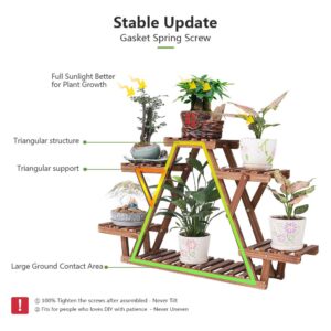 COOGOU Wood Plant Stand Indoor, 6 Tiered Plant Shelf for Multiple Plants RackTriangle , A Shape Corner Flower Pot Holder for Windowsill Patio Balcony Garden Living Room (Retro,Wooden)