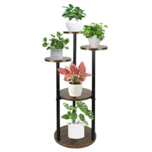 koalaime 5 tier plant stand indoor, metal wood plant stands for indoor plants multiple, corner flower pot stand tiered plants shelf stands for living room bedroom, brown