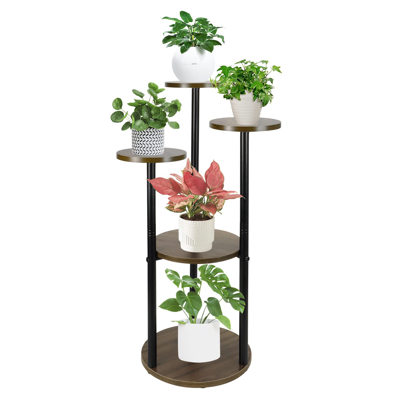 Koalaime 5 Tier Plant Stand Indoor, Metal Wood Plant Stands For Indoor Plants Multiple, Corner Flower Pot Stand Tiered Plants Shelf Stands for Living Room Bedroom, Brown