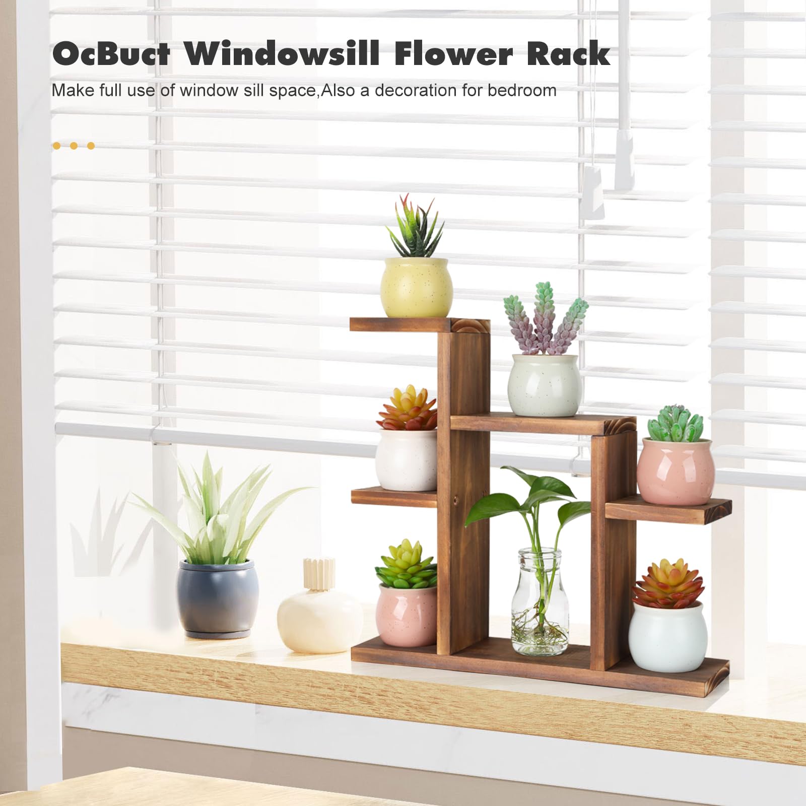 OcBuct Small Desk Plant Stand 7 Tiers Window Sill Plant Shelf Tabletop Succulent Stand Wood Desktop Flower Pot Stand Holder Plant Rack for Windowsill Desktop Window Ledge Countertop Narrow Space