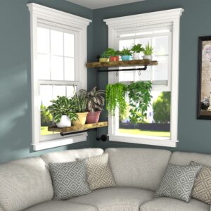 GDLF Window Plant Shelves Industrial Pipe Swivel Shelving Floating Shelves With More Space For Large Plants(Pots up to 8")