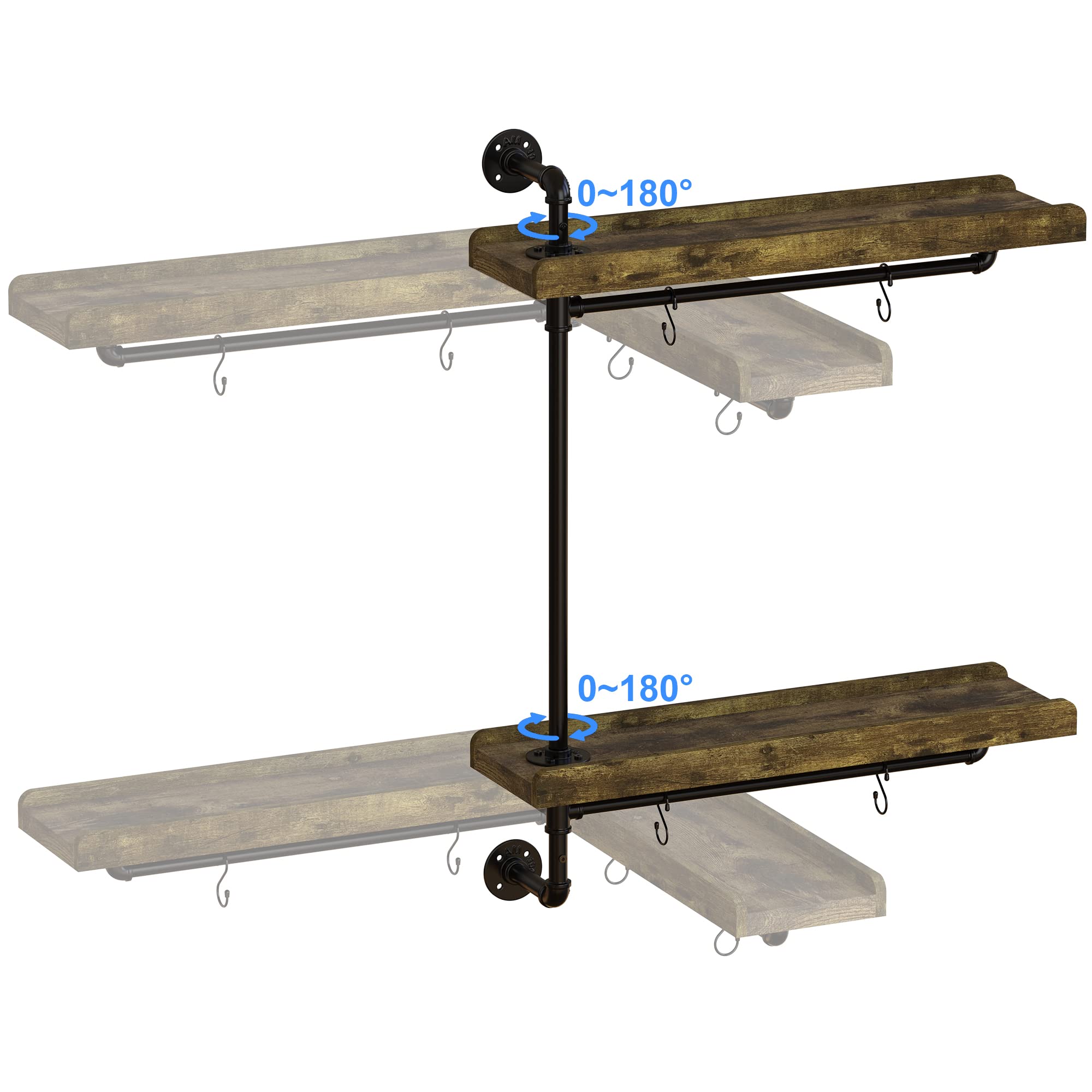 GDLF Window Plant Shelves Industrial Pipe Swivel Shelving Floating Shelves With More Space For Large Plants(Pots up to 8")