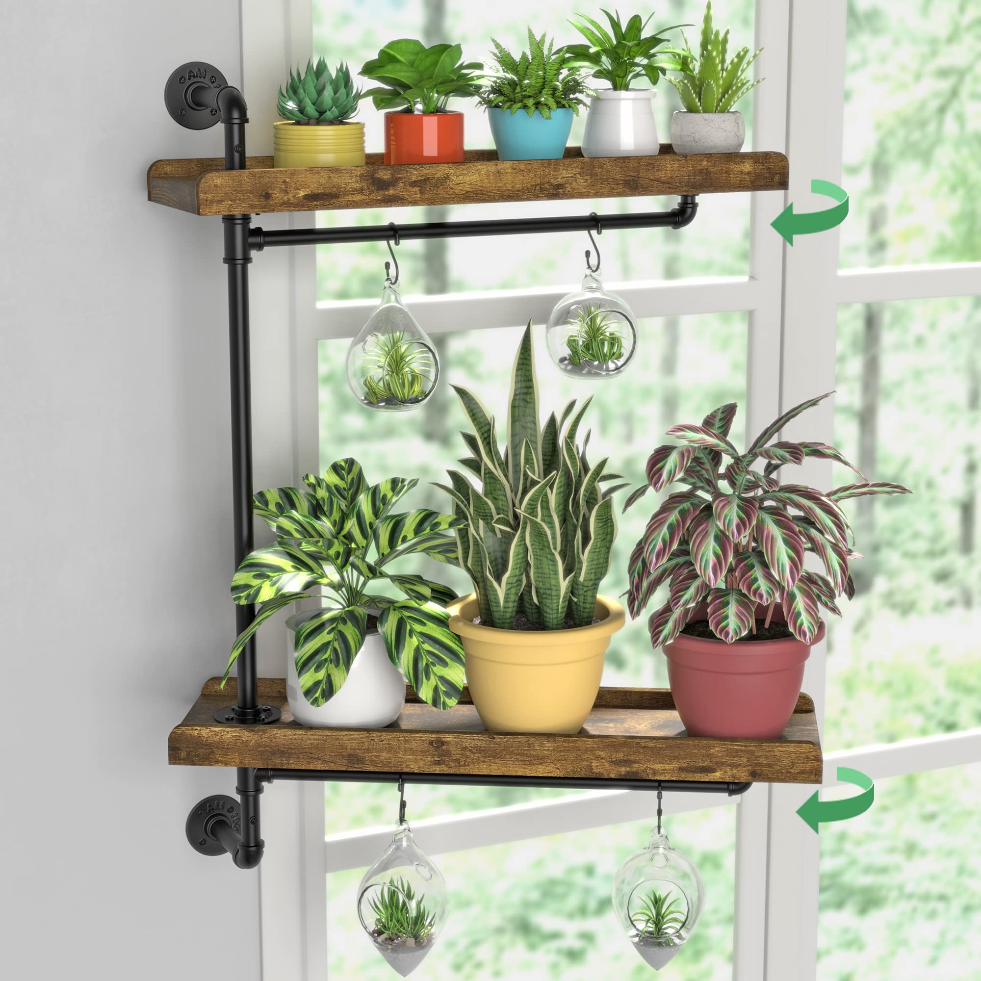 GDLF Window Plant Shelves Industrial Pipe Swivel Shelving Floating Shelves With More Space For Large Plants(Pots up to 8")