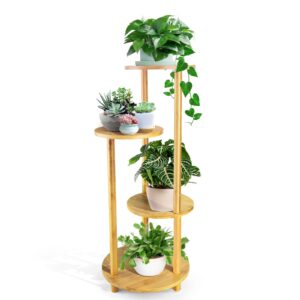 bamboo plant stand indoor, 4 tier planter shelf for multiple plants, corner decor tall holder living room, outdoor plants display rack for balcony patio, flower potted wood stands living room office