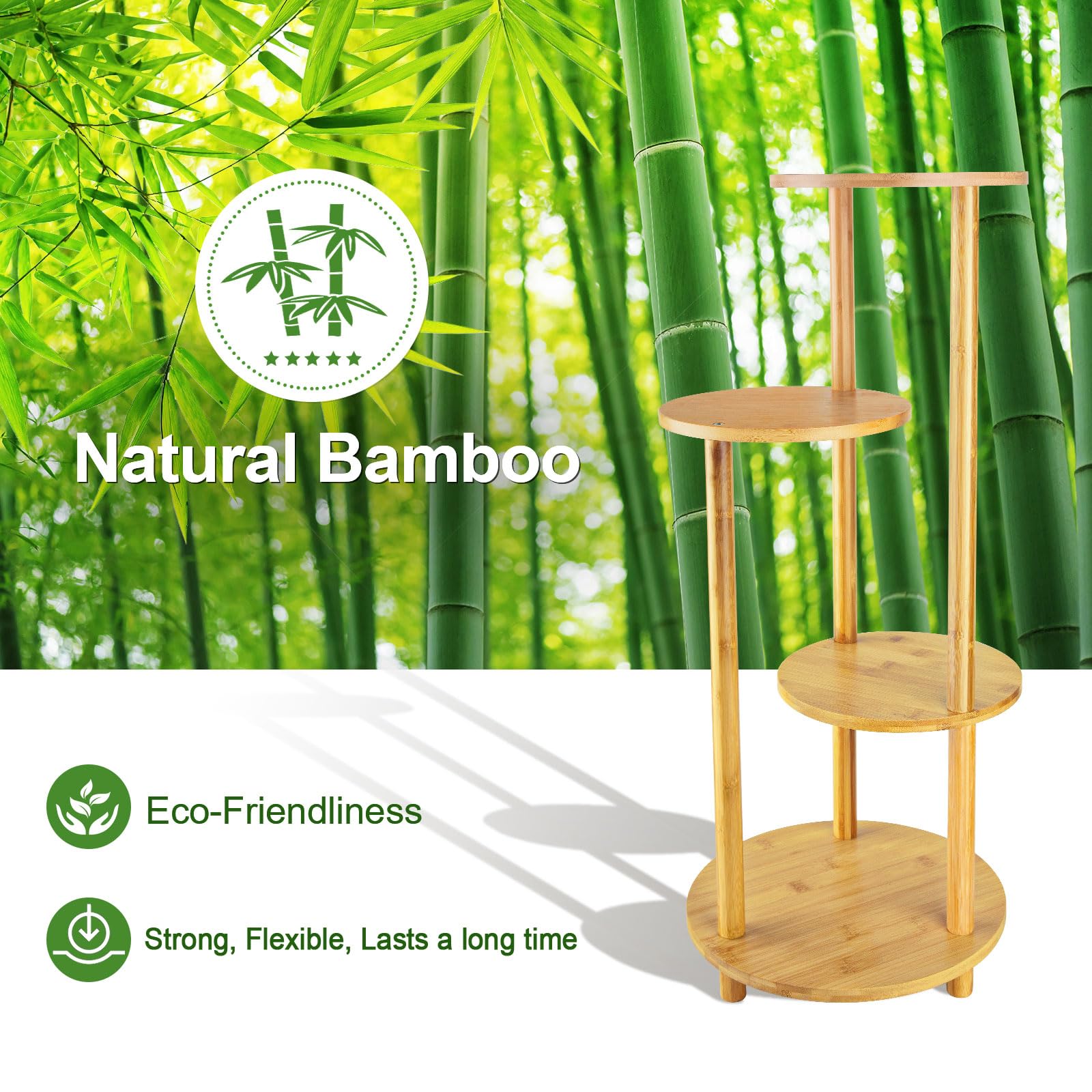 Bamboo Plant Stand Indoor, 4 tier Planter Shelf for Multiple Plants, Corner Decor Tall Holder Living Room, Outdoor Plants Display Rack for Balcony Patio, Flower Potted Wood Stands Living Room Office