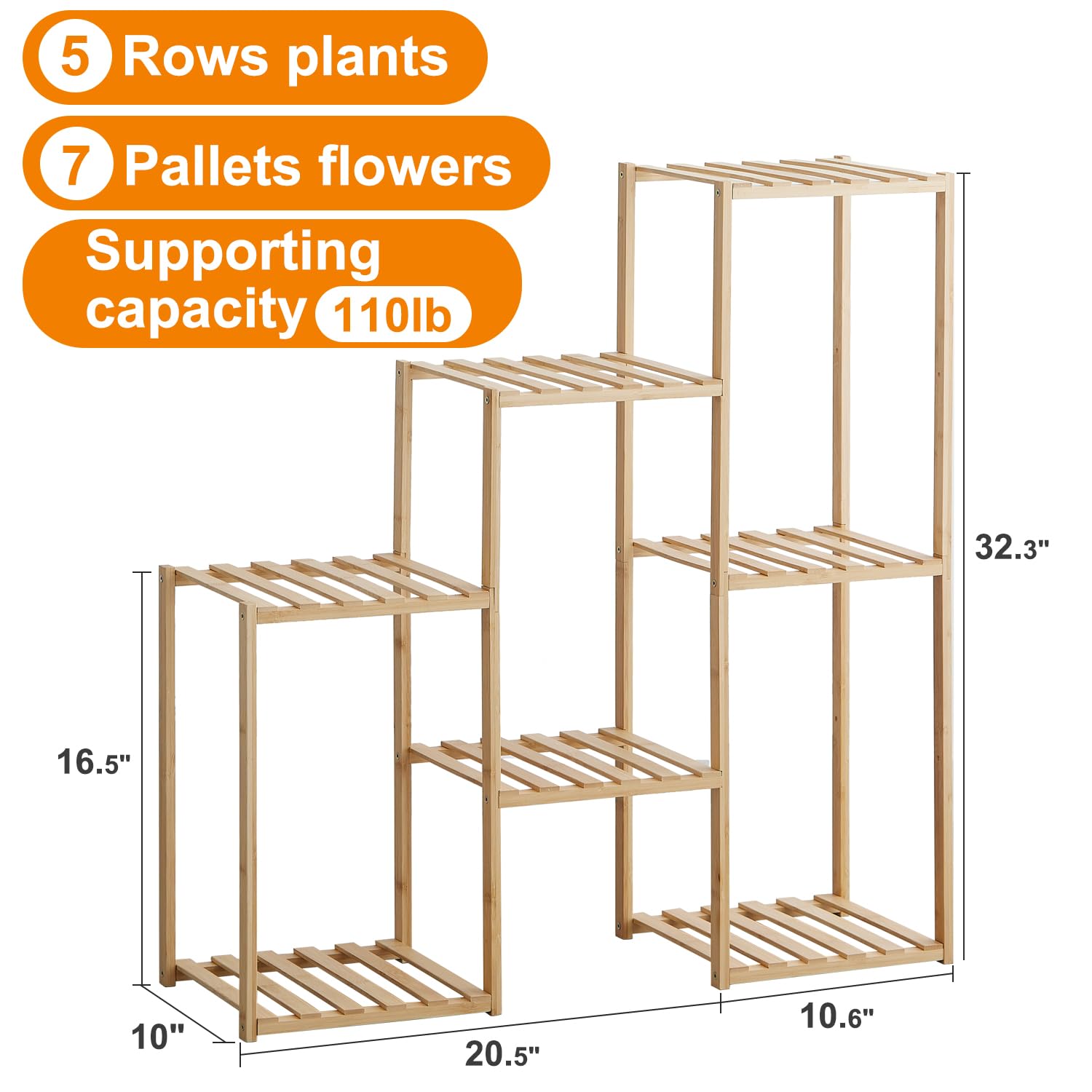 Plant Stand Indoor Plant Stands Bamboo Outdoor Tiered Plant Shelf for Multiple Plants, 3 Tiers 7 Potted Ladder Plant Holder Table Plant Pot Stand for Window Garden Balcony Living Room Corner (Natural)