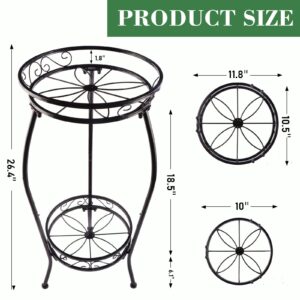 Kataslly 2 Pack 2 Tier Metal Plant Stands Indoor Outdoor, Tall Wrought Iron Flower Pot Shelf for Multiple Plants, Corner Plant Holder Rack for Patio Garden Kitchen Balcony Living Room