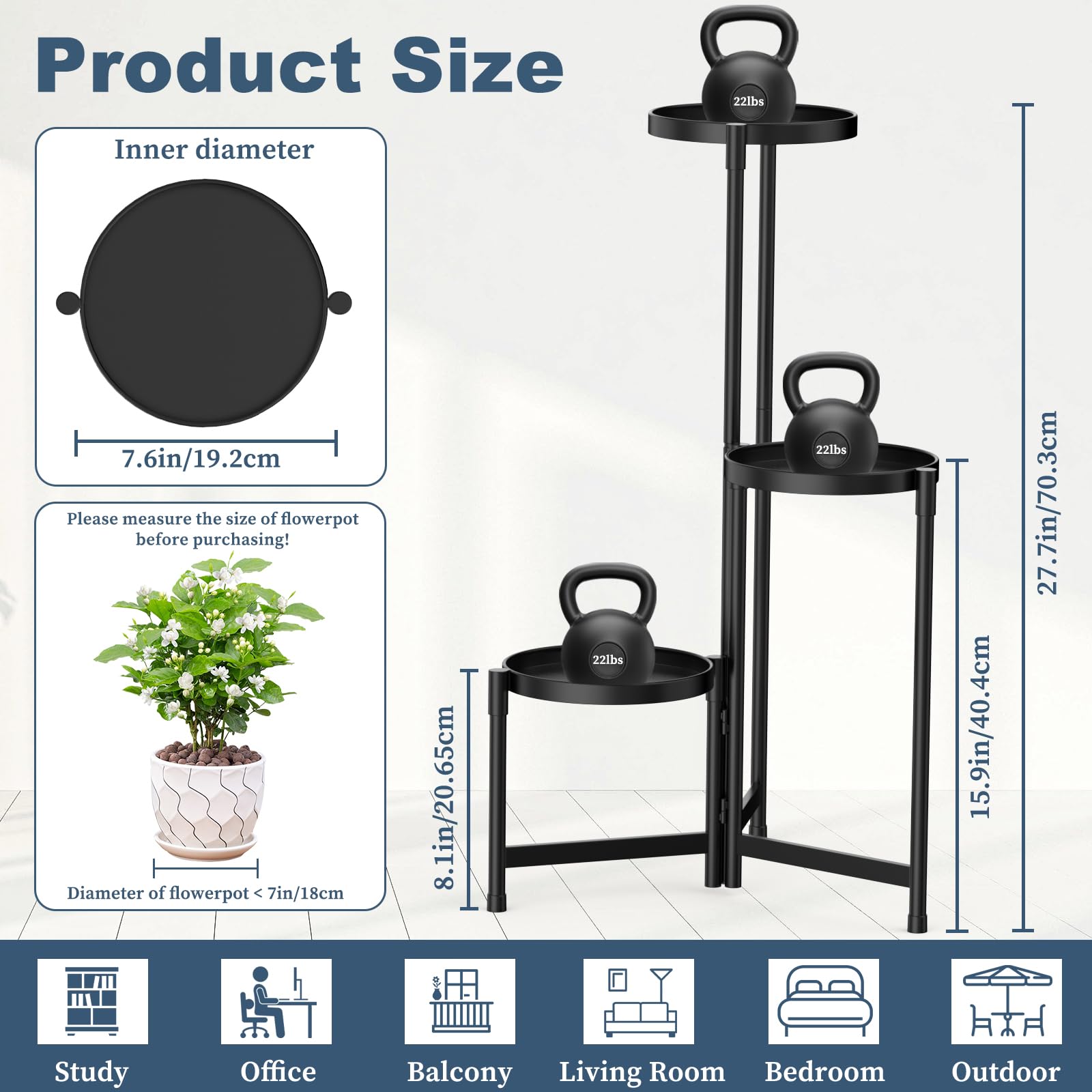 MOKANI Metal Plant Stands Indoor Clearance, 3-Tier Plant Stands Indoor Outdoor, Corner Plant Stand Multiple Flower Pot Holder for Living Room Patio Garden Balcony