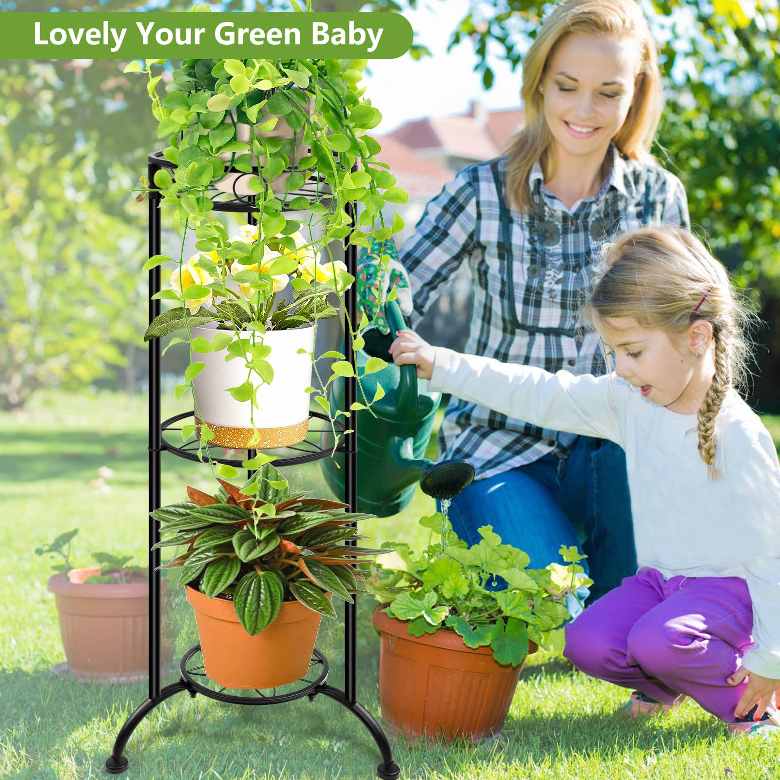 Lilybud--lily Plant Stand Indoor Outdoor, 3 Tier Plant Stands for Indoor Plants 35'' Tall Plant Shelf Metal Plant Holder Heavy Duty Flower Stand for Patio Garden Deck Living Room