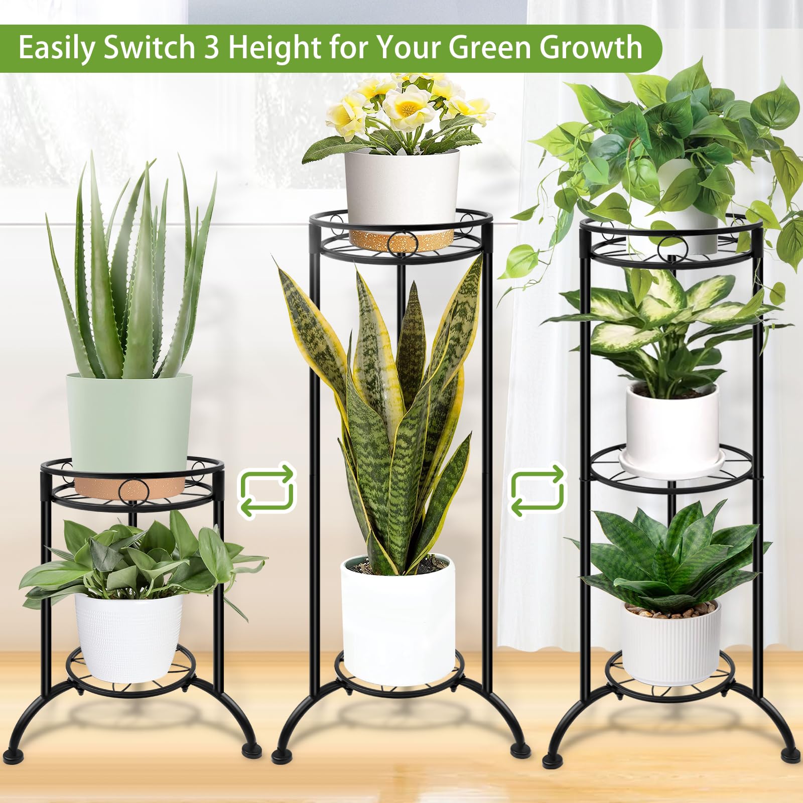 Lilybud--lily Plant Stand Indoor Outdoor, 3 Tier Plant Stands for Indoor Plants 35'' Tall Plant Shelf Metal Plant Holder Heavy Duty Flower Stand for Patio Garden Deck Living Room