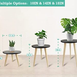 Tuohours 14IN Tall Plant Stand Holder for Indoor Planters, Mid Century Small Round Wood Table for Living Room Corner Floor