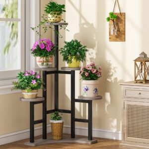 tribesigns corner plant stand indoor, 6 tiered plant shelf flower stand, tall multiple potted plant holder rack planter organizer for living room balcony garden, gray and black