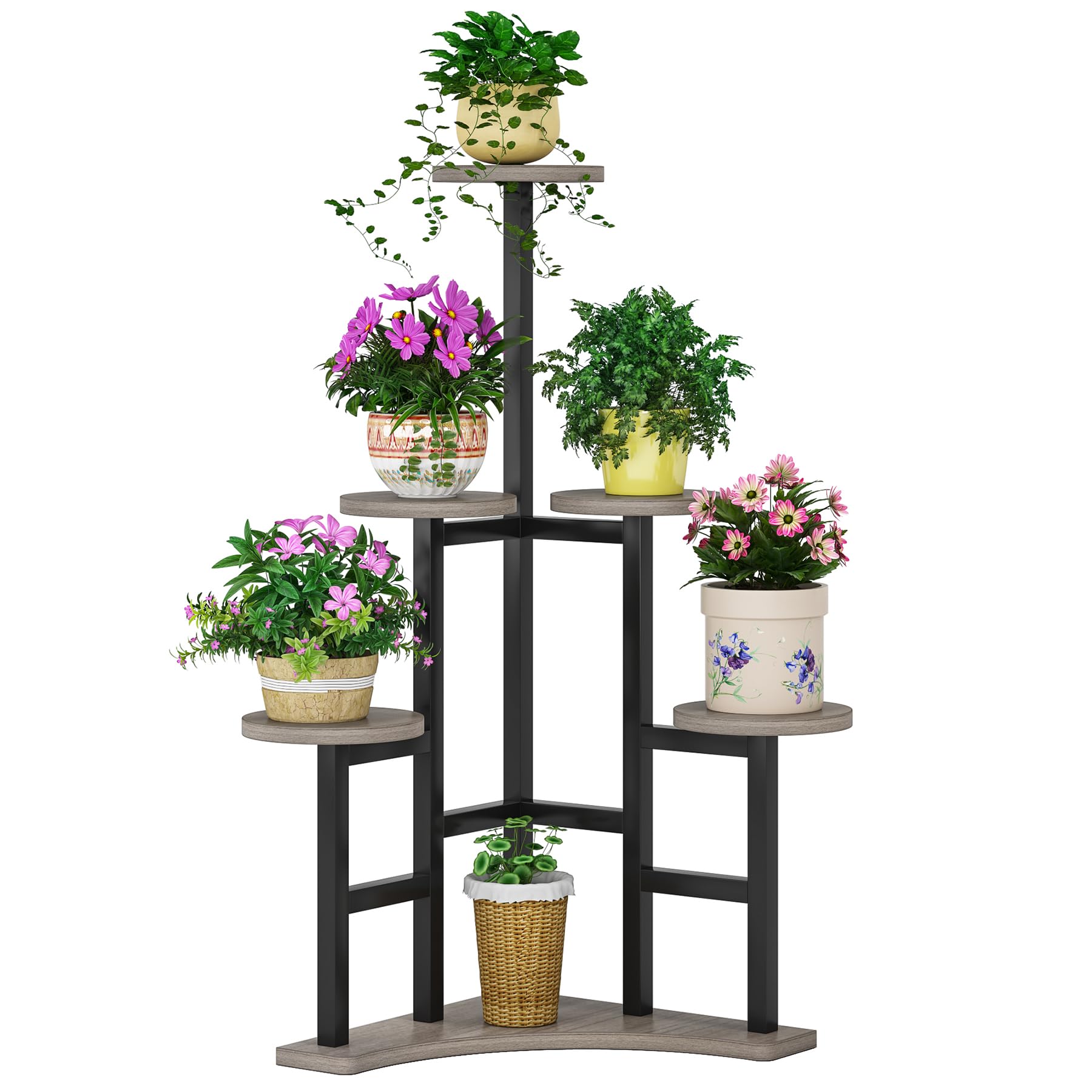 Tribesigns Corner Plant Stand Indoor, 6 Tiered Plant Shelf Flower Stand, Tall Multiple Potted Plant Holder Rack Planter Organizer for Living Room Balcony Garden, Gray and Black