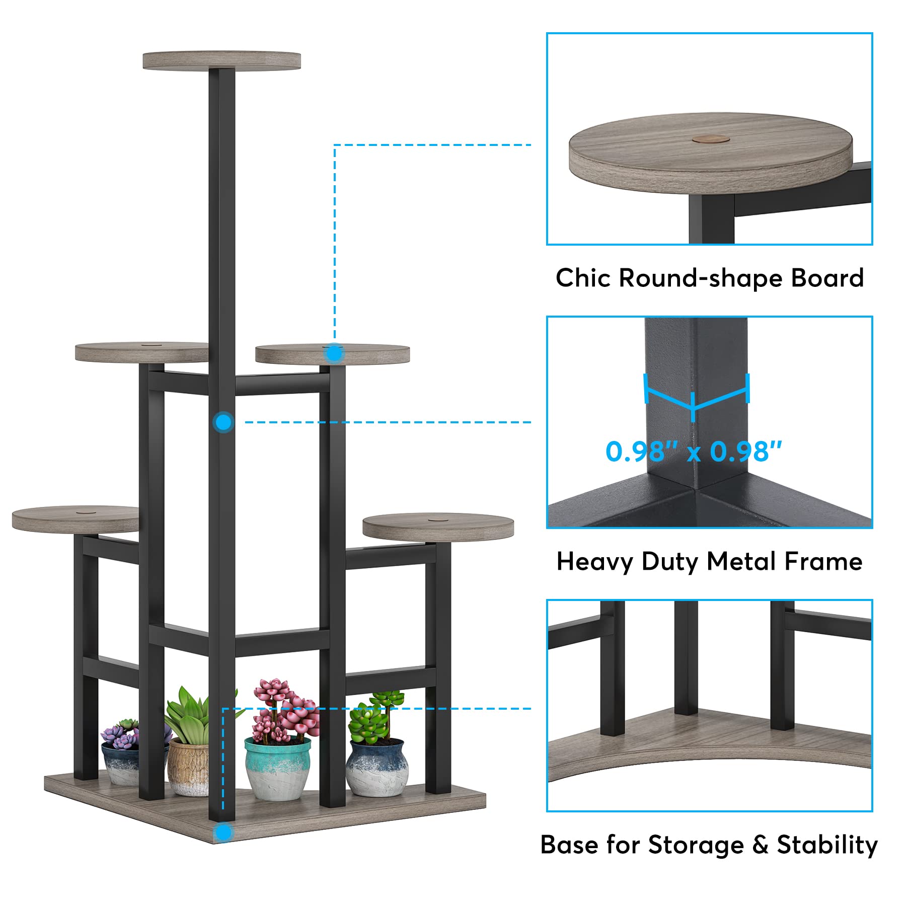 Tribesigns Corner Plant Stand Indoor, 6 Tiered Plant Shelf Flower Stand, Tall Multiple Potted Plant Holder Rack Planter Organizer for Living Room Balcony Garden, Gray and Black