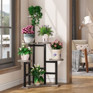 Tribesigns Corner Plant Stand Indoor, 6 Tiered Plant Shelf Flower Stand, Tall Multiple Potted Plant Holder Rack Planter Organizer for Living Room Balcony Garden, Gray and Black