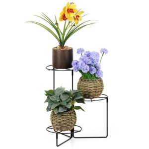 smusei Plant Stand Indoor, 3 Tier Small Metal Plant Stand, Corner Plant Stand for Multiple Plants, Adjustable Plant Stand for Living Room, Balcony, Garden, Patio (Black)