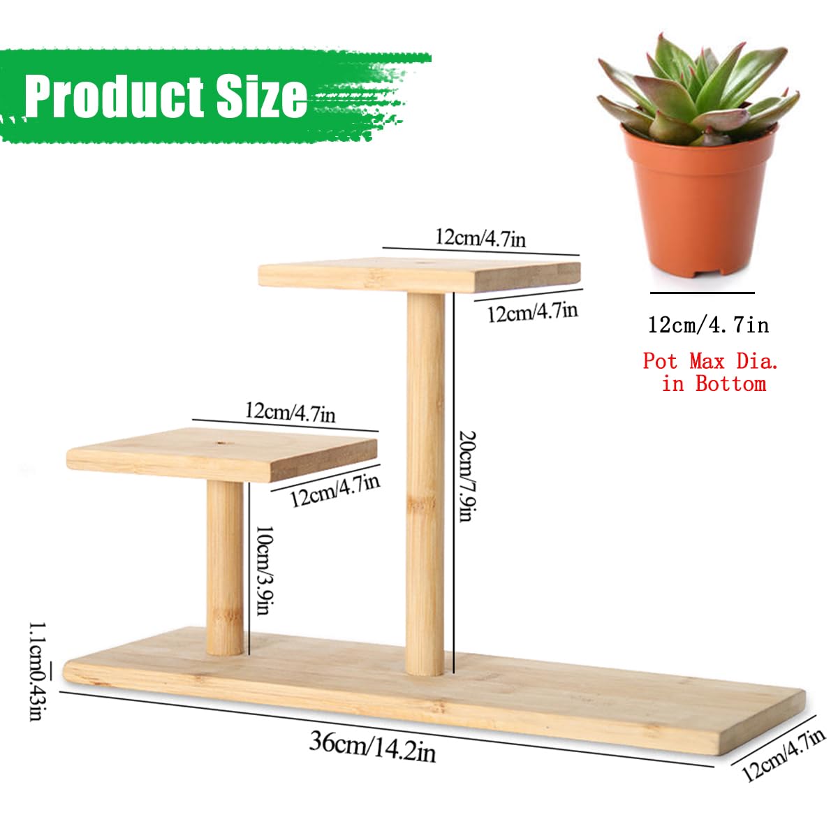 QUMENEY Desktop Plant Stand Indoor Bamboo Mini 3 Tiered Windowsill Shelf Desk Tabletop Shelf Holder Desk Organizer Display Rack for Outdoor Garden Balcony Patio