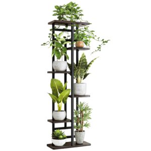 6 tier 7 potted wood tall plant stand metal rack indoor, yocomey multiple flower pot holder shelves corner rack, planter shelf display rack storage organizer for patio living room balcony