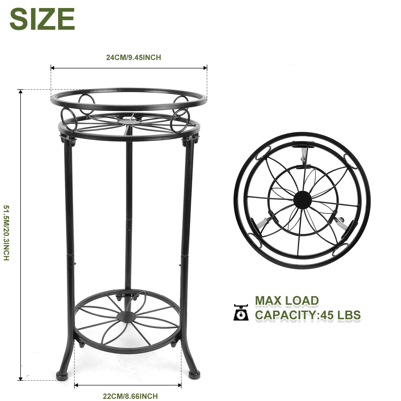 Plant Stands Indoor Outdoor, Metal Multiple Potted Plant Rack Holder, 2 Tier Tall Patio Flower Pot Stand for Corner, Anti-Rust 20.3" (Black)